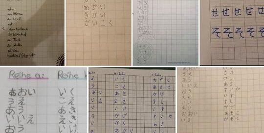 Die Schüler des Japanischkurses sind fleißig am Japanisch lernen.