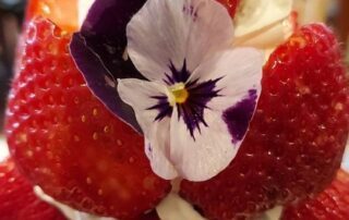Erdbeer-Eis-Becher werden in Japan oft mit Blumen verziert.