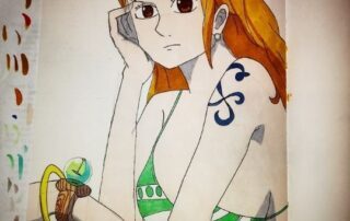 Die Navigatorin der Strohhutbande, Nami, von One Piece wurde ebenfalls von Manuela Ito-Loidl im Inktober gezeichnet.