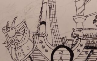Der Inktober ist da und Manuela Ito-Loidl von japansichlernen.at ist mit dabei - hier mit dem Schiff 'Thousand Sunny' von dem japanischen Anime One Piece.