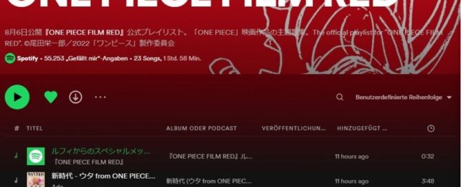 Seit ein paar Tagen gibt es auf Spotify die neue Playlist von dem neuen Film zu der japanischen Anime Serie One Piece.