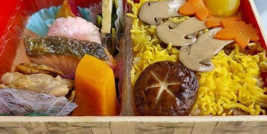 Am Bild siehst du mein ekiben, die Abkürzung von Ekibento, einem Bento, das am Bahnhof verkauft wird. Dieses hier ist ein kawaii akifuu no bentou, also ein herbstliches Bento.