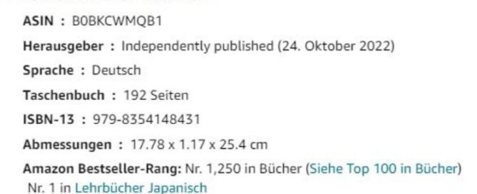 Japanische Grammatik und Vokabeln für Anfänger hat den ersten Platz bei Amazon ergattert.