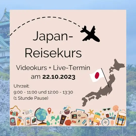 Dieser Reisekurs besteht aus dem Videokurs "13 Tage Reisevorbereitung" und einem 3 1/2-stündigen Live-Termin, in dem du alle deine Fragen stellen kannst und weitere Insider-Infos bekommst.