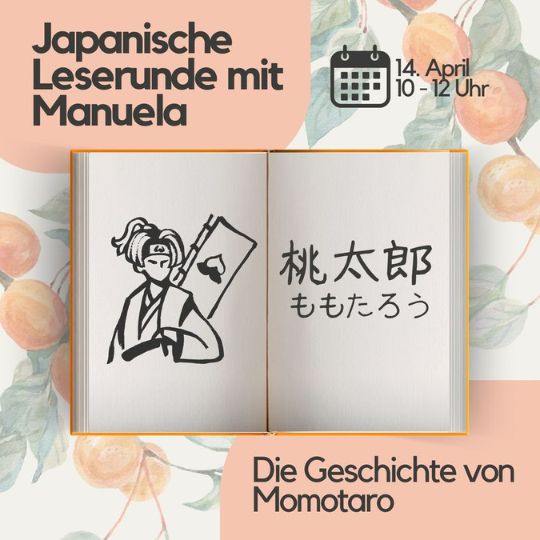 Japanische Leserunde mit Manuela am 14. April

Hast du schon einmal von Momotaro gehört? Momotaro heißt übersetzt etwa der Pfirsichjunge und ist eine beliebte Sagenfigur in Japan, die vor allem in Okayama und Shikoku sehr beliebt ist.