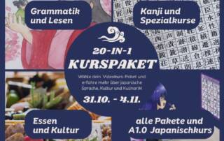 Nächste Woche ist es soweit, das 20-teilige All-in-One Paket wird wieder angeboten! Von Grammatik, Lesen, Kanji, Japan, Kultur und Essen wirst du hier so einiges Neues entdecken können.
