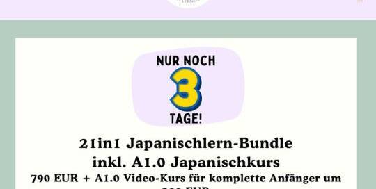 Du möchtest deine Kenntnisse über die japanische Sprache, Kultur und Kulinarik vertiefen? Du willst endlich mit der japanischen Sprache durchstarten? Dann ist dieses Bundle das Richtige für dich!