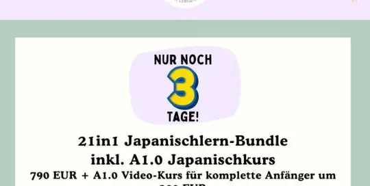 Du möchtest deine Kenntnisse über die japanische Sprache, Kultur und Kulinarik vertiefen? Du willst endlich mit der japanischen Sprache durchstarten? Dann ist dieses Bundle das Richtige für dich!