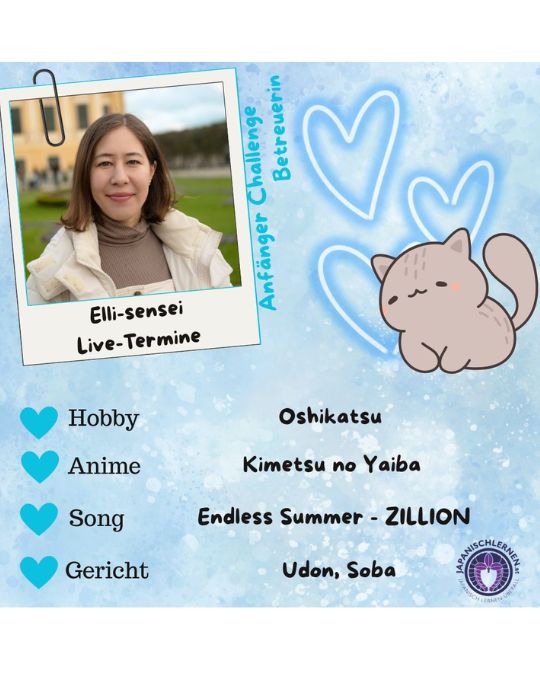 Heute lernst du Elli-sensei kennen, auch sie ist bei der Japanischlern-Challenge für Anfänger dabei!