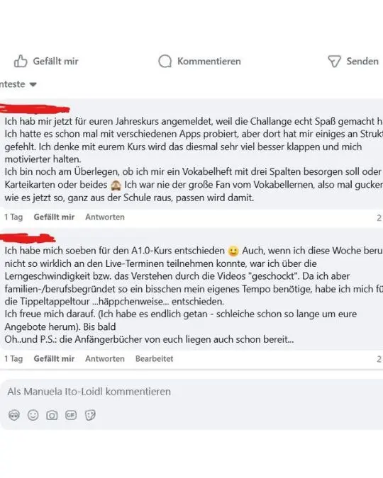 Ein paar Kundenstimmen zu dem Anfängerkurs - ich bin sehr dankbar, für euer Feedback.