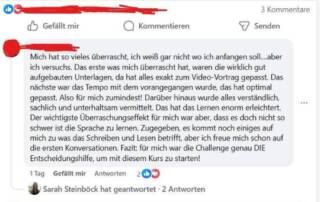 Ein paar Kundenstimmen zu dem Anfängerkurs - ich bin sehr dankbar, für euer Feedback. Danke!