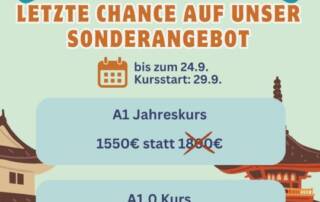 Am 29. September beginnt unser neues A1 Jahresprogramm für Anfänger. Bis heute hast du die Möglichkeit dir einen Rabatt zu sichern!